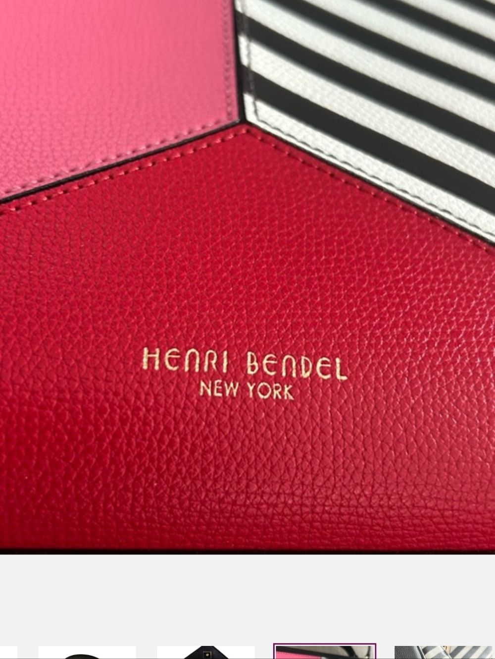 henri bendel Uptown Black, Pink & Red Striped Colorblock Satchel - Picture 5 of 8